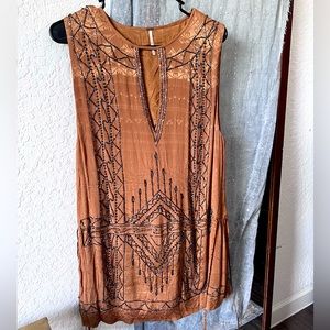 Free People Silk and Beaded Beige Dress, Small